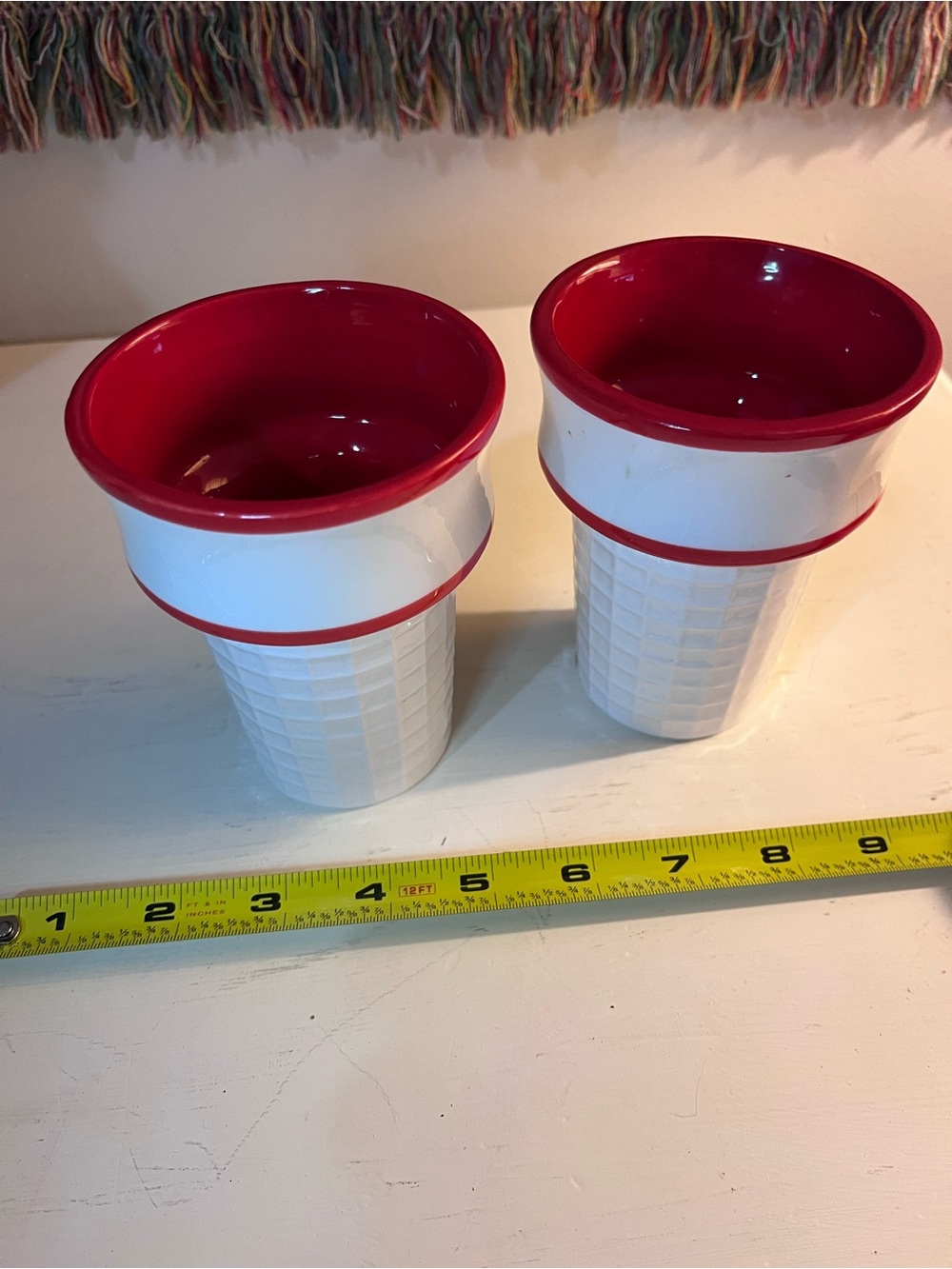 Red and White Ceramic Ice Cream Dessert Cups - Set of 2